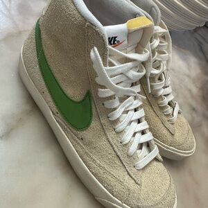 Nike Beige Suede High-Tops with Green Accent